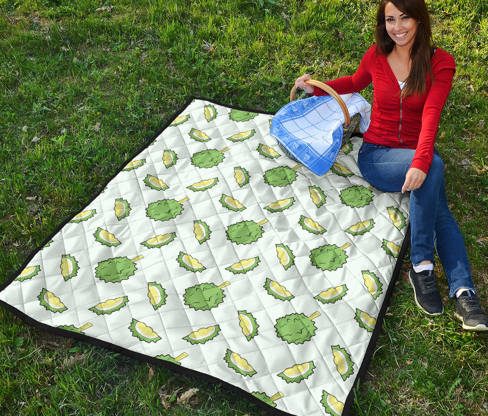Durian Pattern Blue Background Premium Quilt