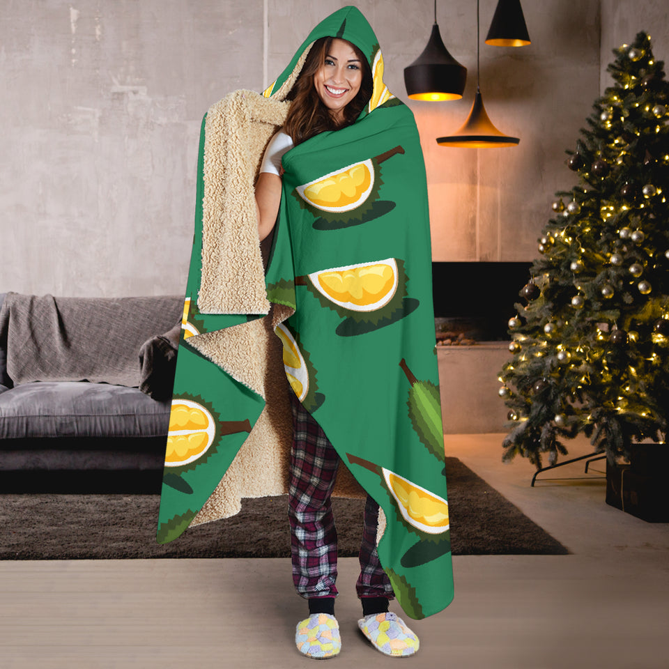Durian Pattern Green Background Hooded Blanket