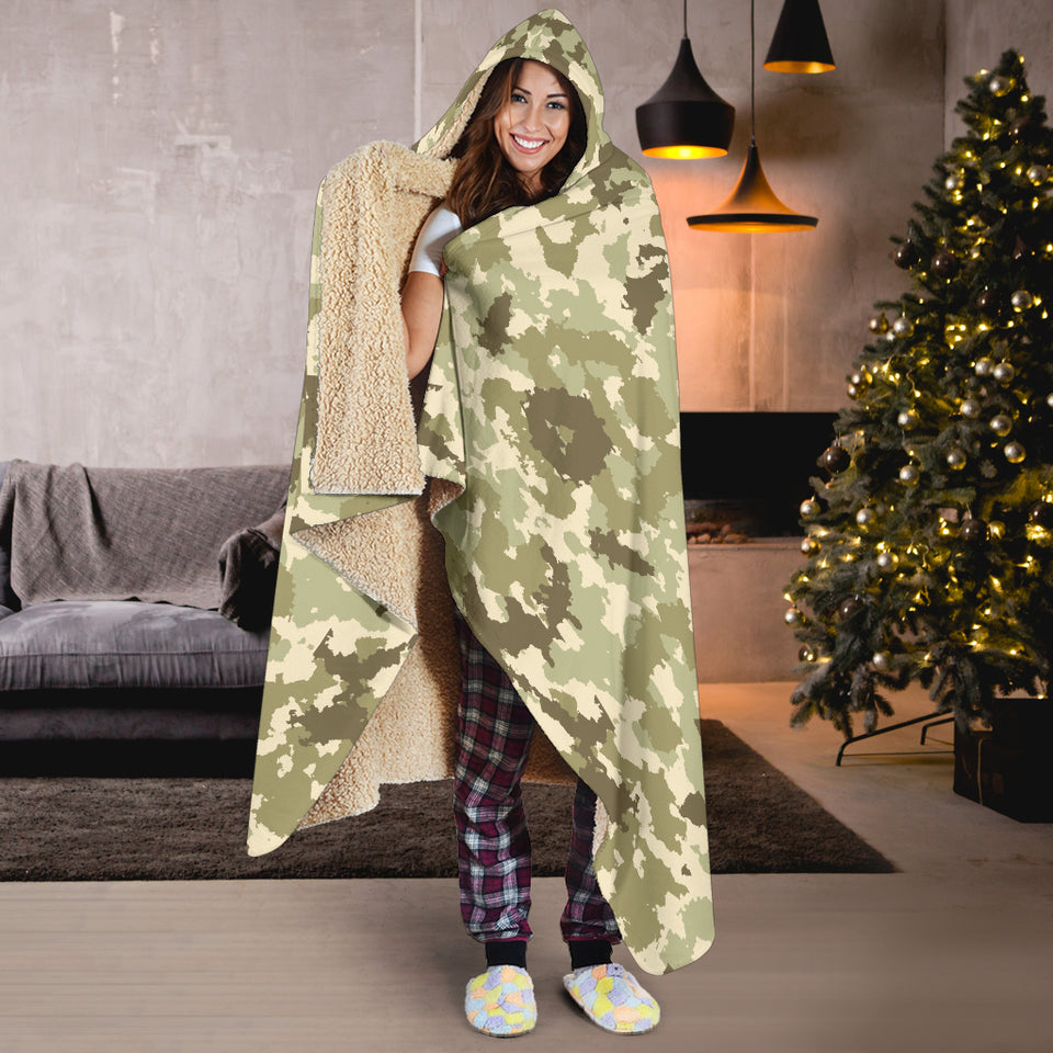 Light Green Camo Camouflage Pattern Hooded Blanket