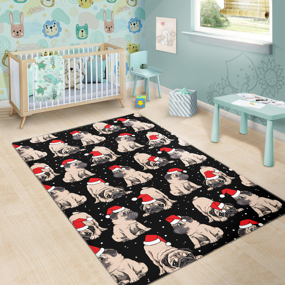 Christmas Pugs Santa_S Red Cap Pattern Area Rug
