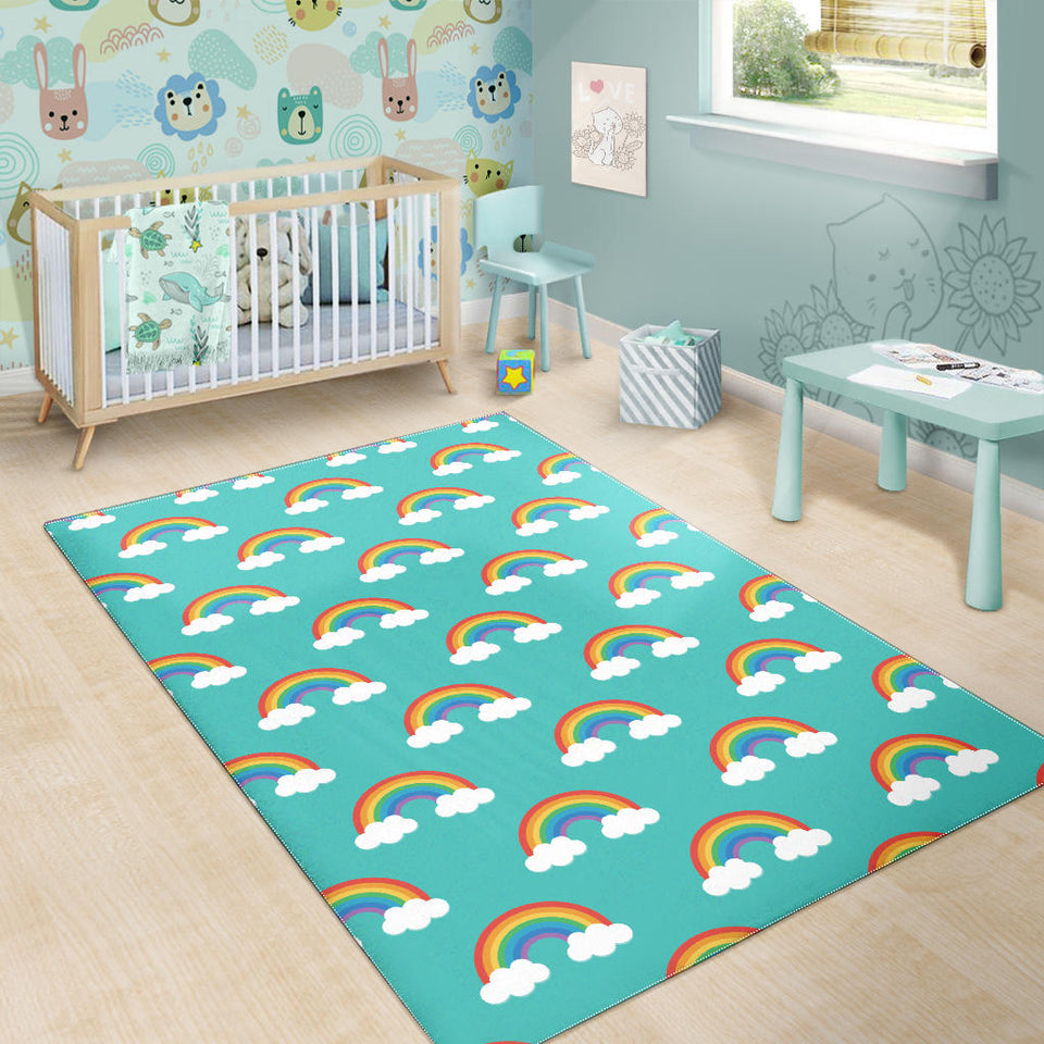 Rainbow Pattern Green Background Area Rug