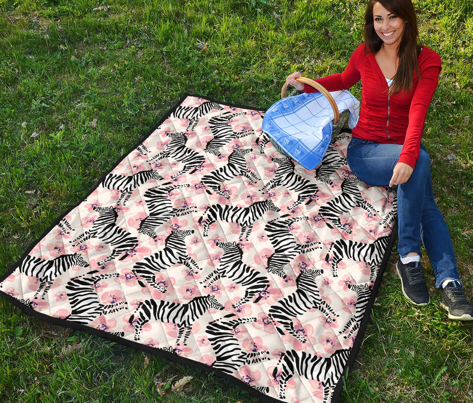 Zebra Pink Flower Background Premium Quilt