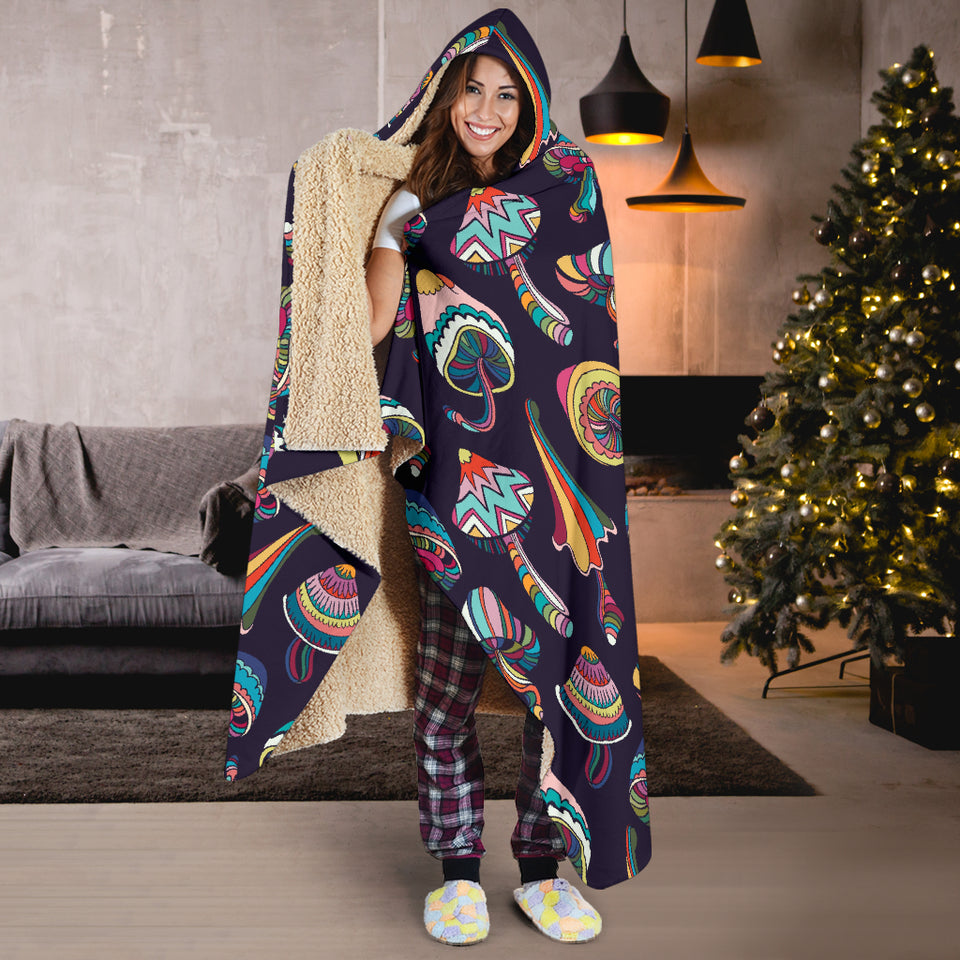 Colorful Mushroom Pattern Hooded Blanket