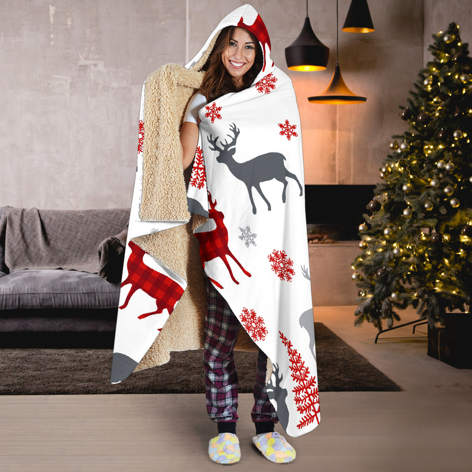 Deer Tree Snowflakes Chrismas Pattern Hooded Blanket