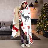 Deer Tree Snowflakes Chrismas Pattern Hooded Blanket