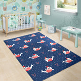 Cute Sea Lion Seal Christmas Hat Candy Cane Heart Pattern Area Rug