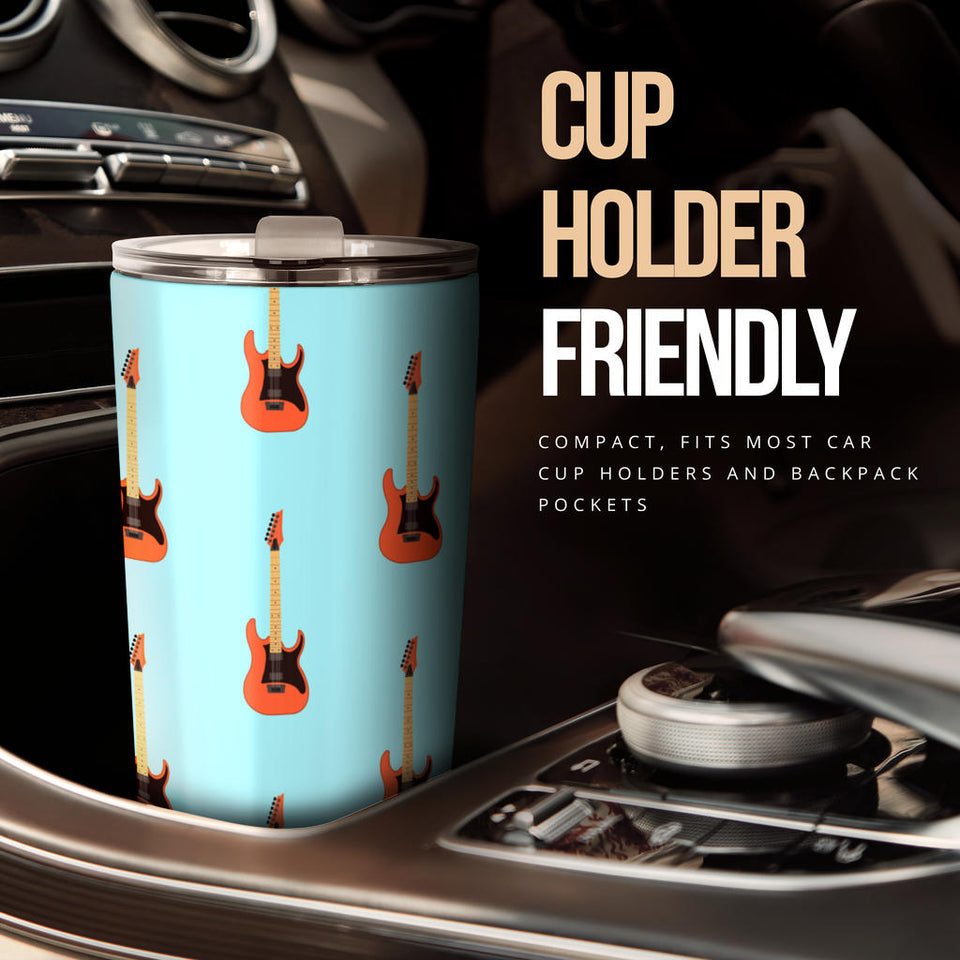 Electric Guitar Pattern Light Blue Background Tumbler