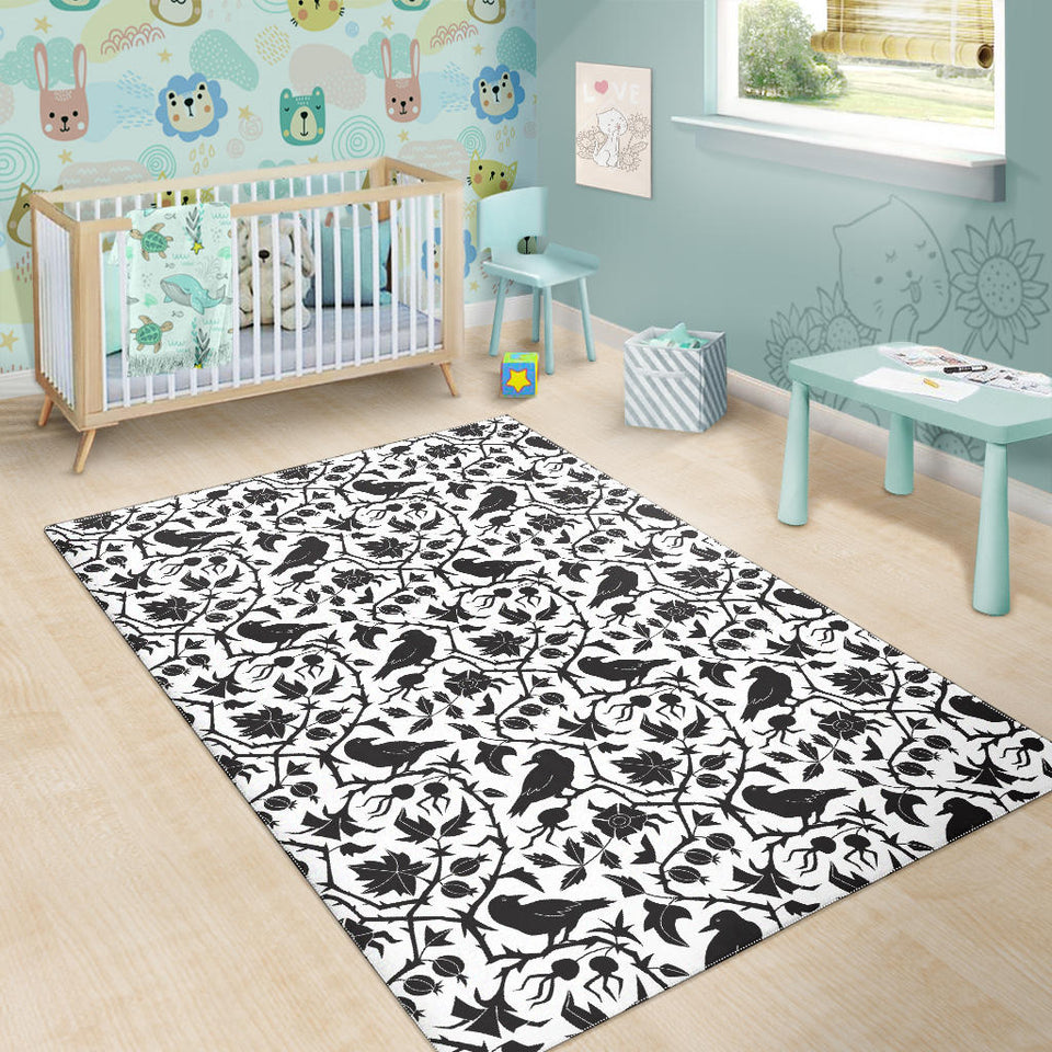 Crow Dark Floral Pattern Area Rug