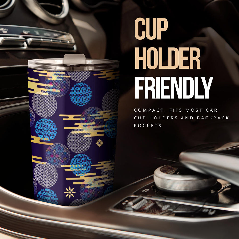 Blue Japanese Pattern Cloud Wave Flower Tumbler