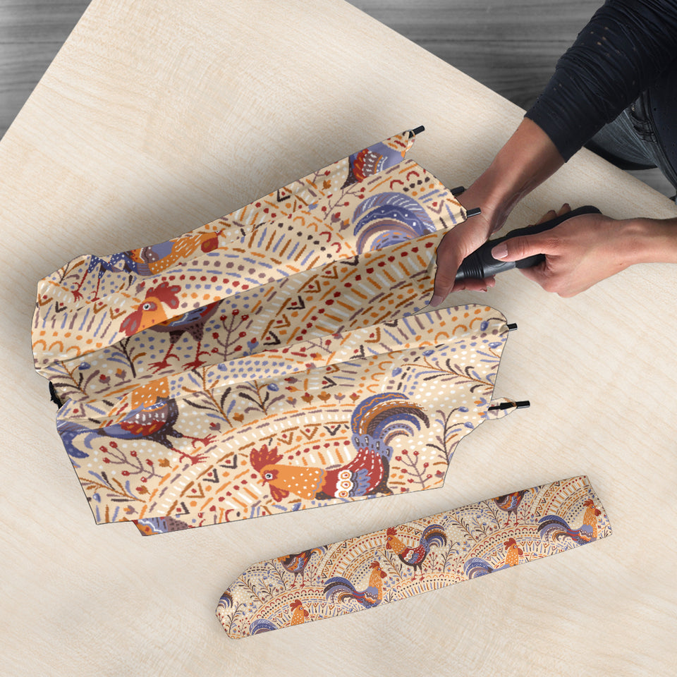 Cute Rooster Chicken Cock Floral Ornament Background Umbrella