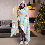 Cute Snowman Snowflake Pattern Hooded Blanket