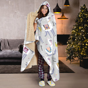 Cute Llama Alpaca Pattern Hooded Blanket