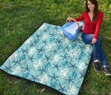 Blue Starfish Coral Reef Pattern Premium Quilt