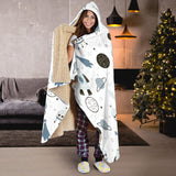 Hand Drawn Space Elements Space Rocket Star Planet Space Probe Hooded Blanket