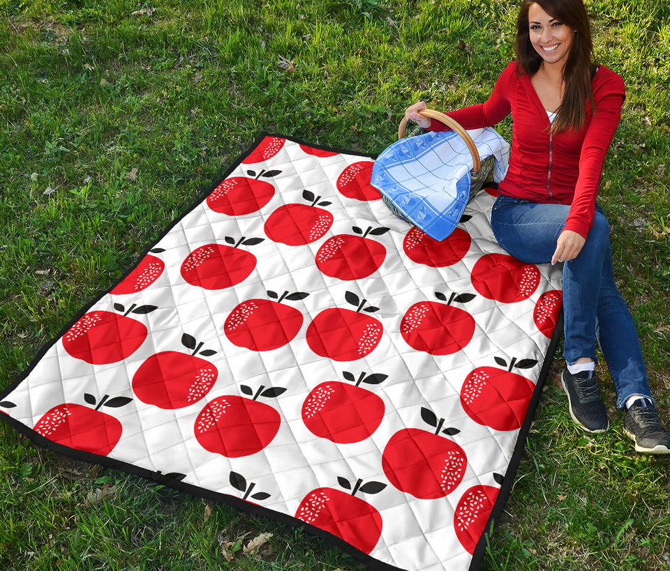 Red Apples White Background Premium Quilt