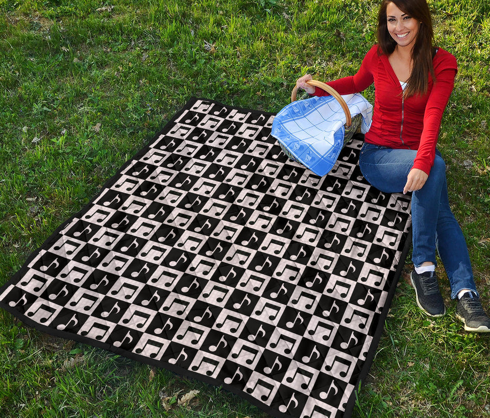 Music Notes Pattern Print Design 01 Premium Quilt