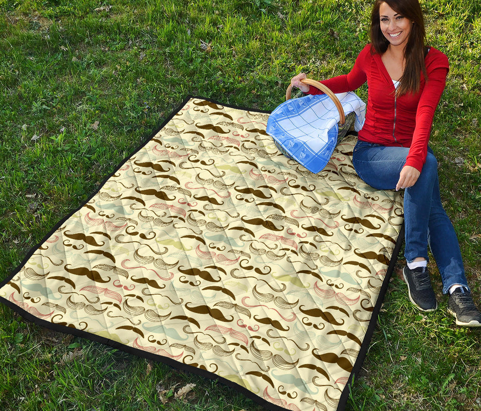 Mustache Beard Pattern Print Design 01 Premium Quilt