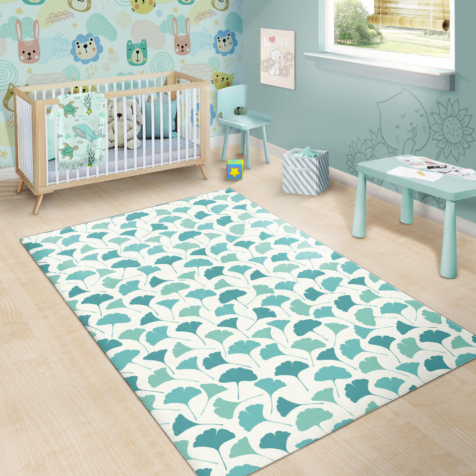 Green Ginkgo Leaves Pattern Area Rug