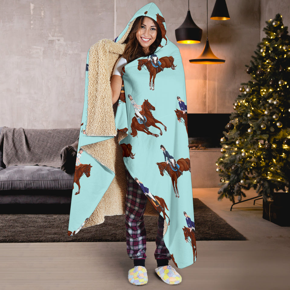 Horses Running Horses Rider Pattern Hooded Blanket