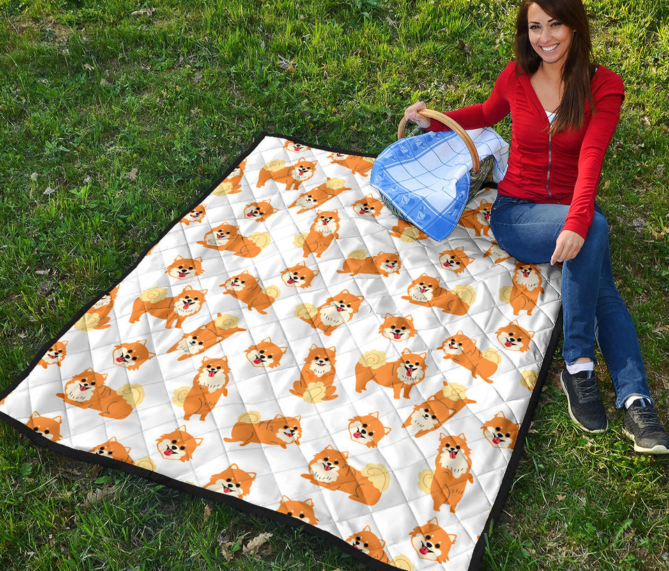 Brown Pomeranian Pattern Premium Quilt