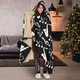 Saxophone Music Notes Treble Clef Black White Theme Hooded Blanket