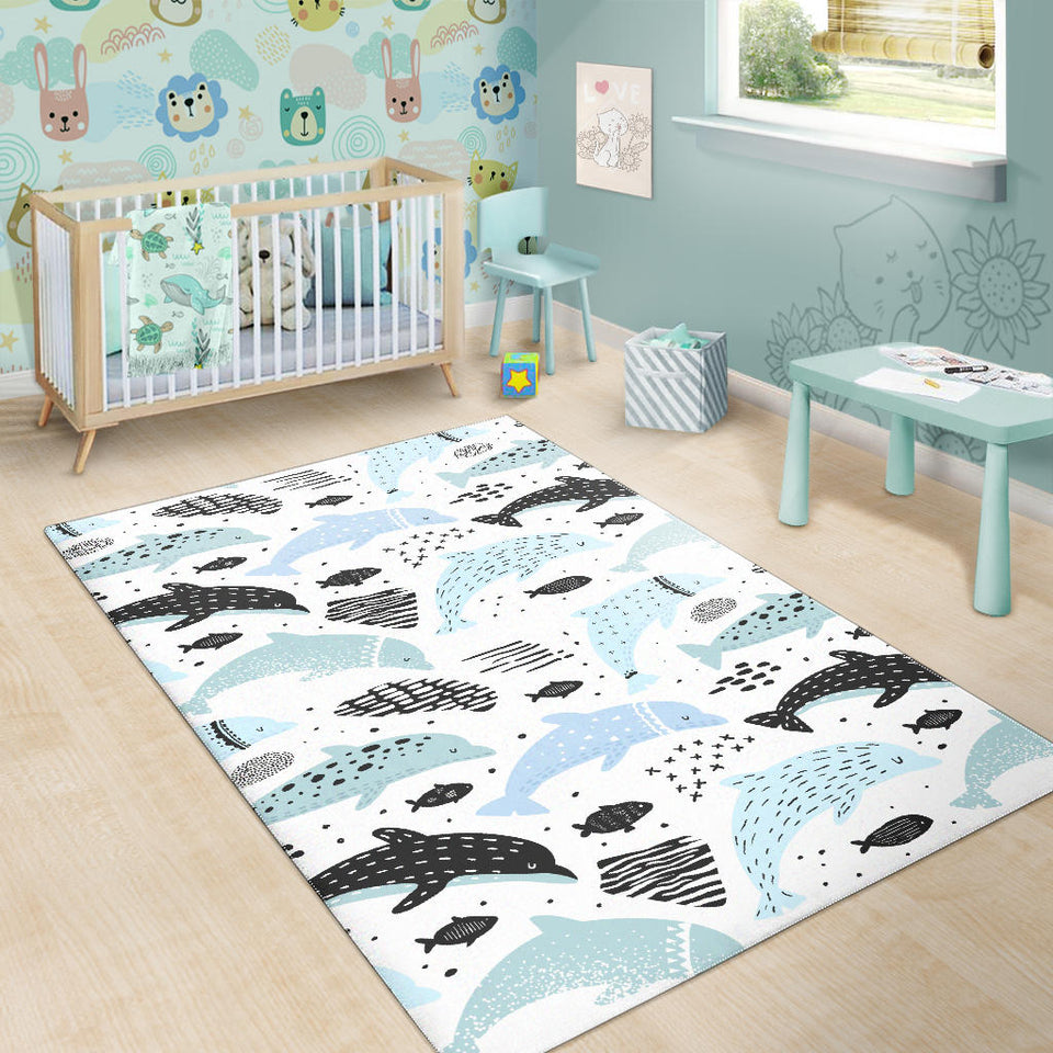 Cute Dolphins Childish Style Pattern Area Rug