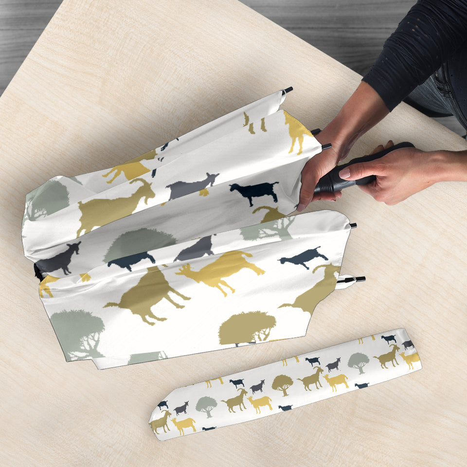 Silhouettes Of Goat And Tree Pattern Umbrella