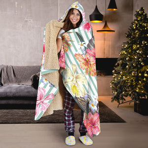 Colorful Orchid Flower Pattern Hooded Blanket