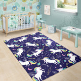 Hand Drawn Cute Unicorn Star Planet Area Rug