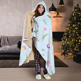 Watercolor Tulips Pattern Hooded Blanket
