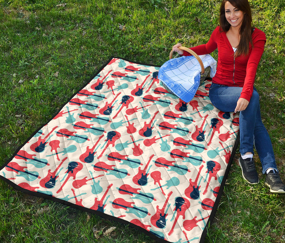 Red Blue Guitar Pattern Premium Quilt