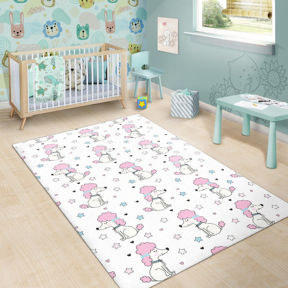 Cute Poodle Dog Star Pattern Area Rug