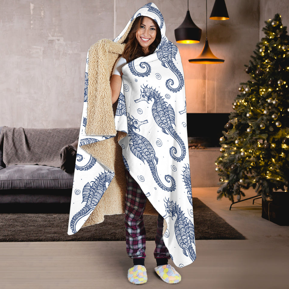 Seahorse Pattern Background Hooded Blanket