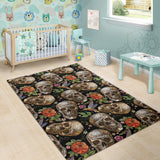 Skull Rose Humming Bird Flower Pattern Area Rug