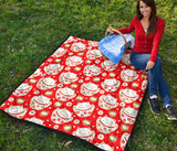 Cute Maneki Neko Lucky Cat Red Background Premium Quilt