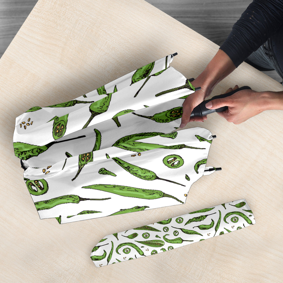 Hand Drawn Sketch Style Green Chili Peppers Pattern Umbrella