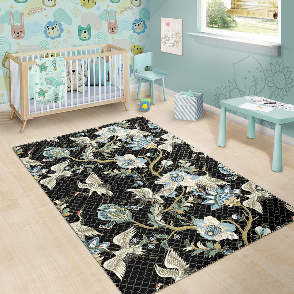 Japanese Crane Ornament Elements Area Rug