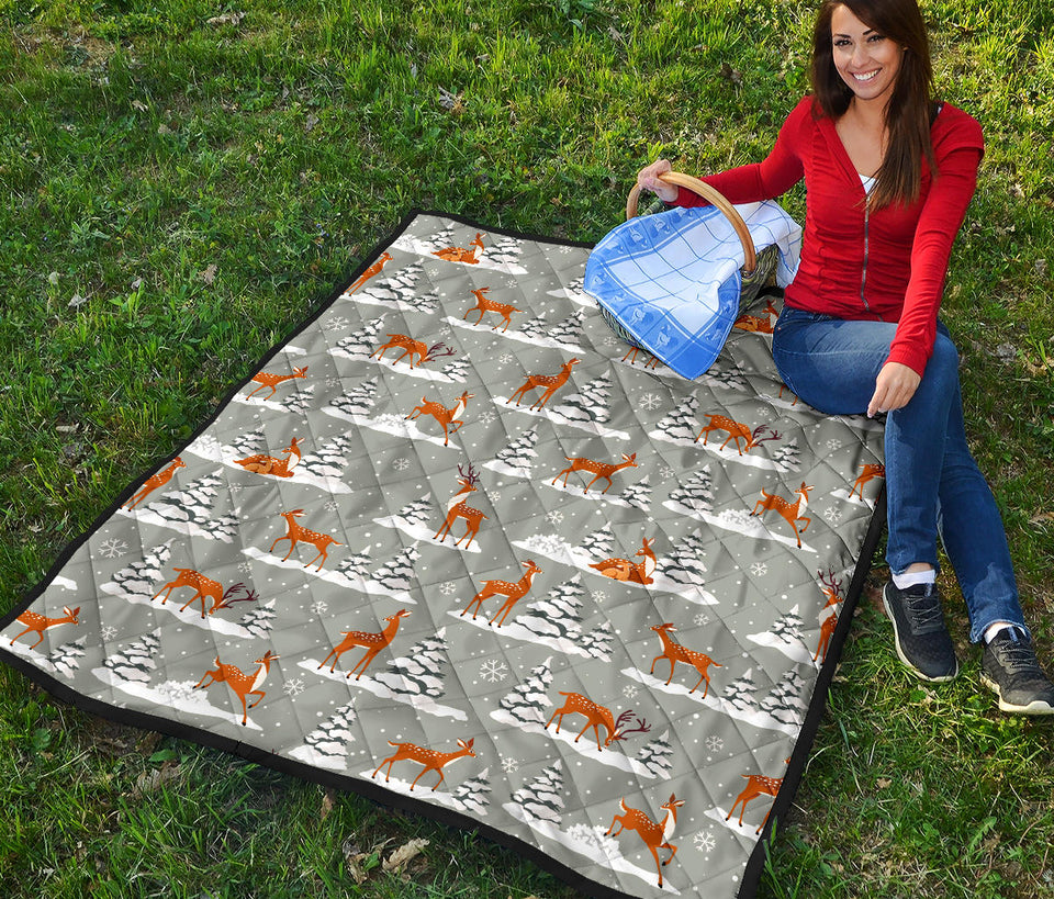 Beautiful Deers Winter Christmas Premium Quilt