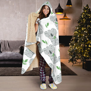 Hand Drawn Koala Leaves Pattern Hooded Blanket