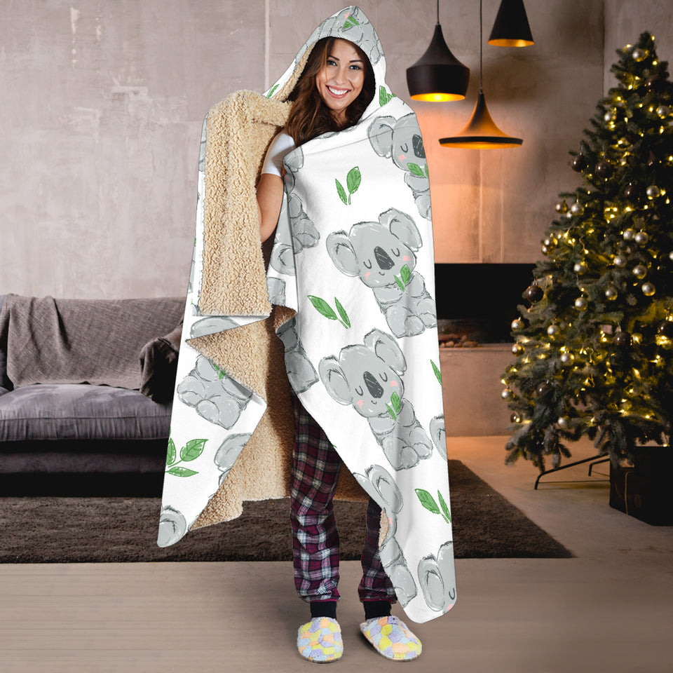Hand Drawn Koala Leaves Pattern Hooded Blanket