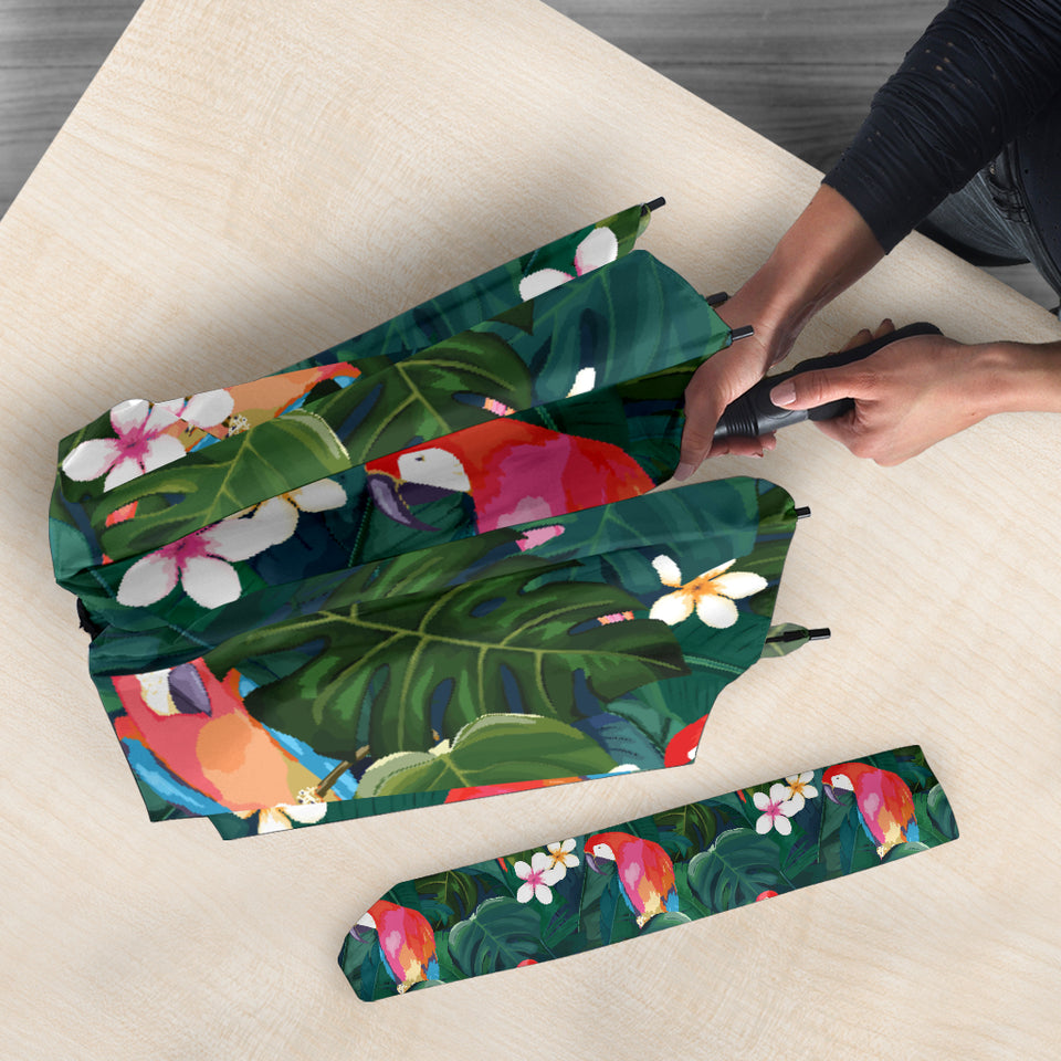 Parrot Palm Tree Leaves Flower Hibiscus Pattern Umbrella