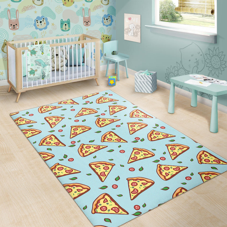 Hand Drawn Pizza Blue Background Area Rug