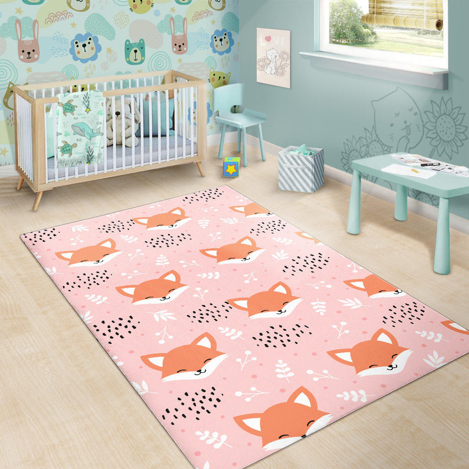 Cute Fox Pattern Pink Background Area Rug