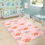 Cute Fox Pattern Pink Background Area Rug