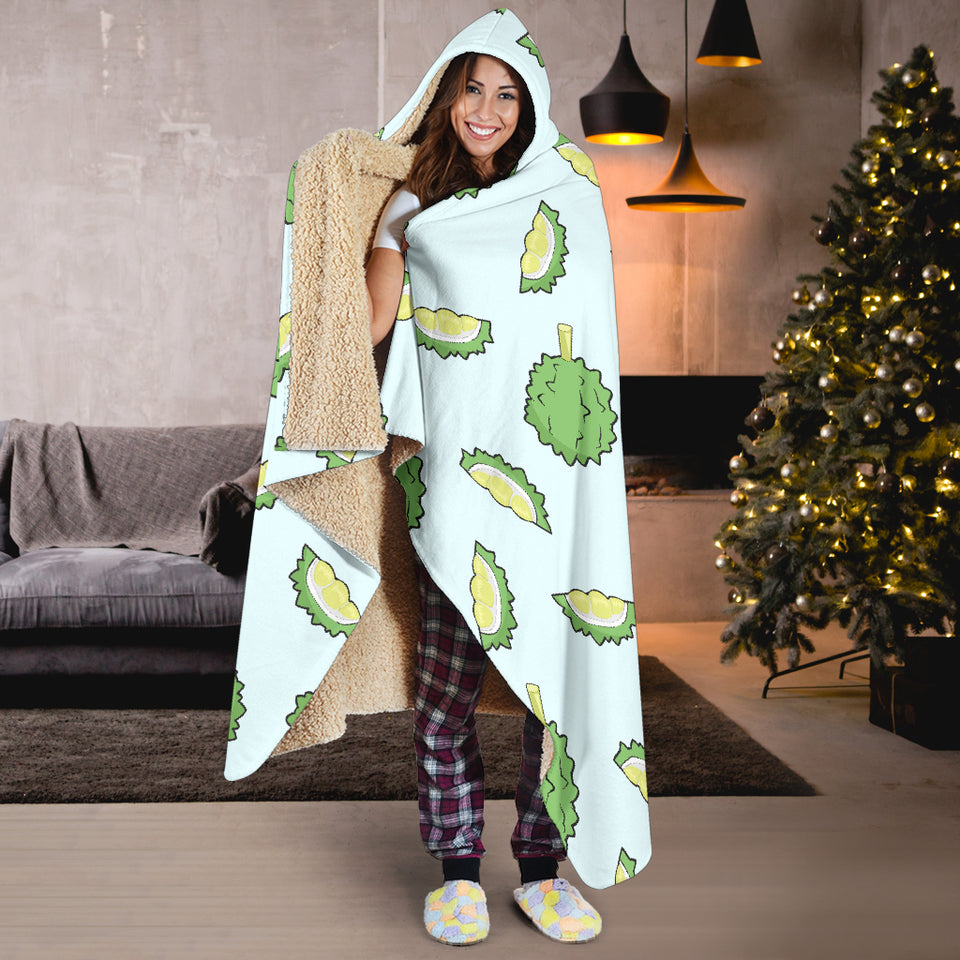 Durian Pattern Blue Background Hooded Blanket