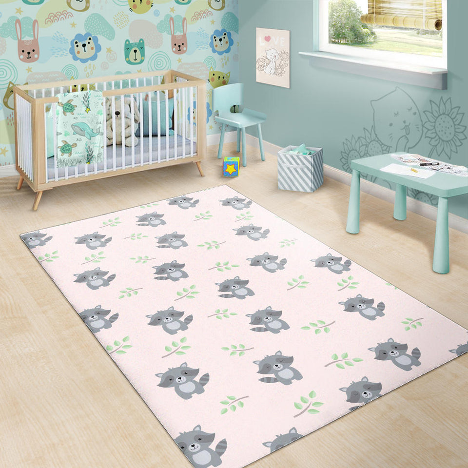 Cute Raccoons Leaves Pattern Area Rug