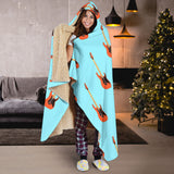 Electric Guitar Pattern Light Blue Background Hooded Blanket