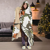 Monkey Red Hibiscus Flower Palm Leaves Floral Pattern Hooded Blanket