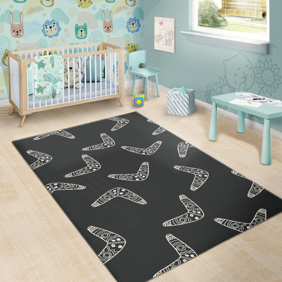Hand Drawn Boomerang Australian Aboriginal Ornament Area Rug