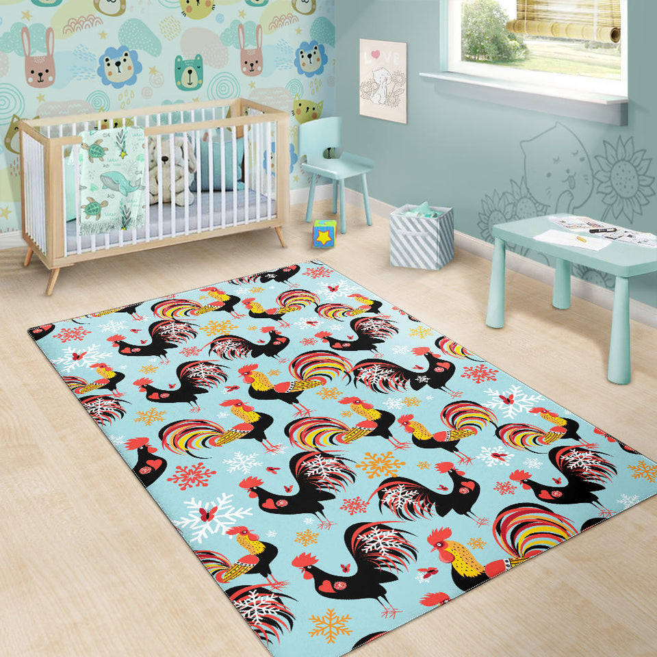 Rooster Chicken Cock Snowfalke Area Rug